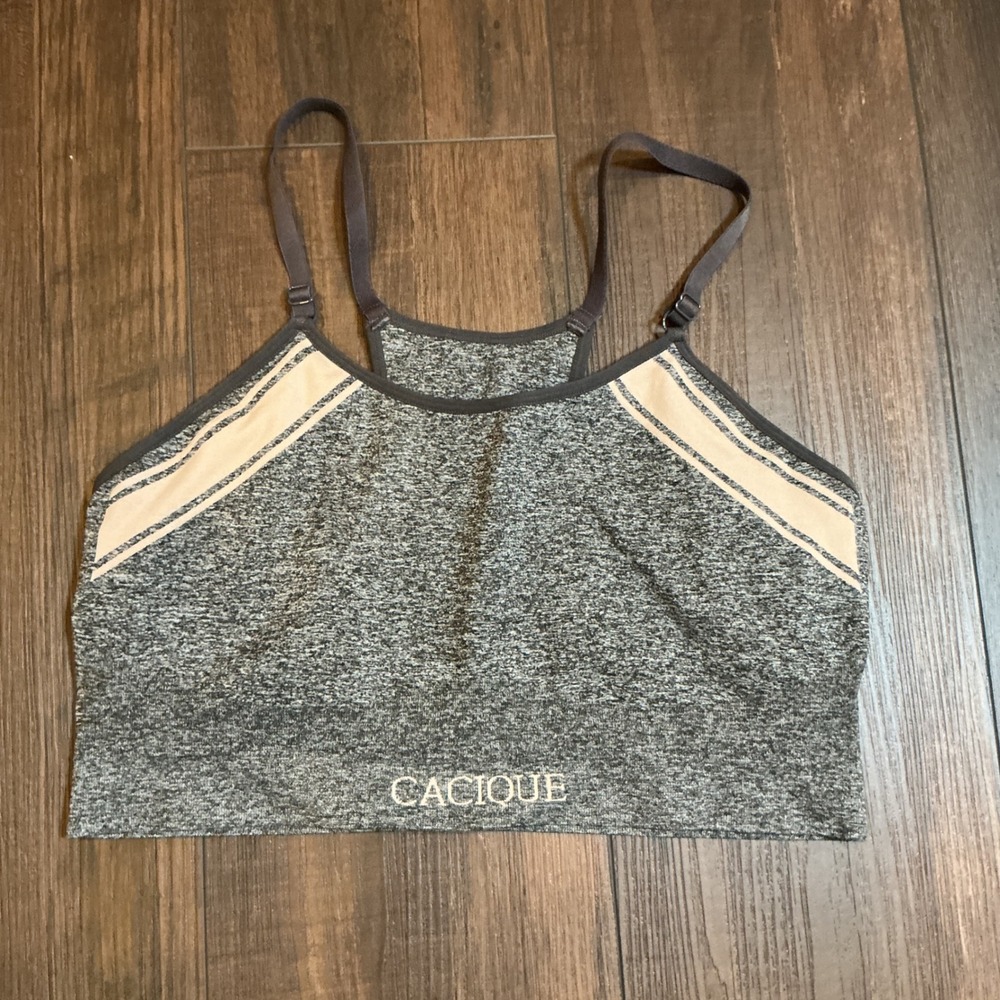 Cacique Activewear Sports Bra Gray Heathered Racerback Adjustable Size 14/16 Gym